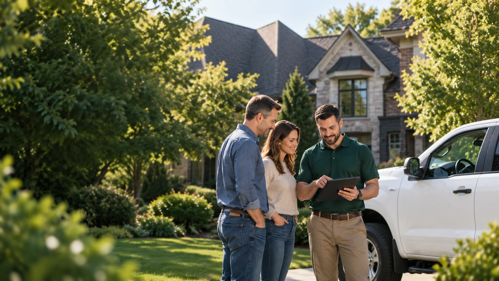 Home inspection consultation outside a Kentucky-style house